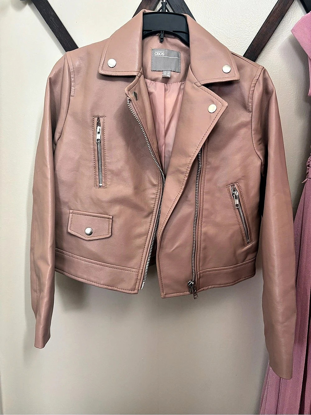 ASOS Faux Leather Moto Jacket Pink US. 00